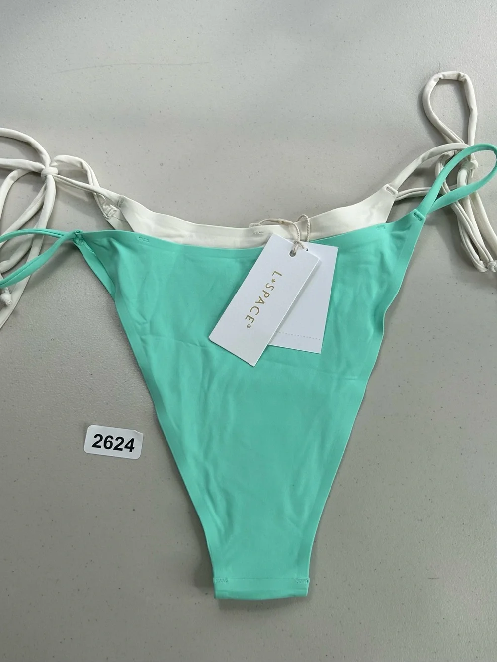 L*Space Swim Fused Mackena Bitsy Green Bikini Bottom Large Side Tie New